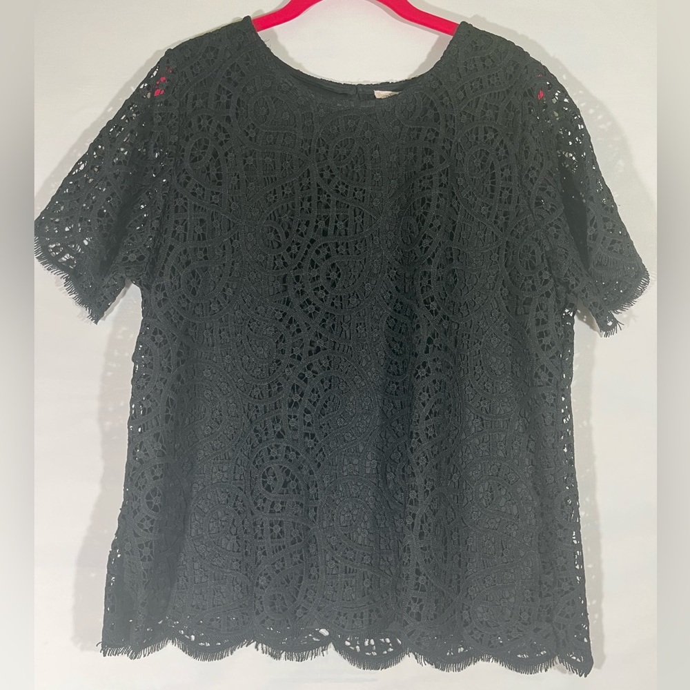 PHILOSOPHY CROCHET LACE TOP WOMEN OVERLAY LINED WOMEN L BLACK PULLON ELEGANT